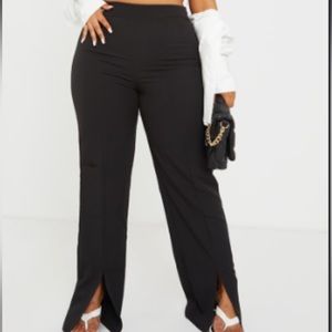 PrettyLittleThing Plus Black Wide Leg Split Hem Pants